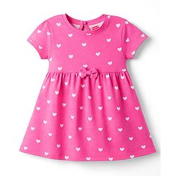 Babyhug Single Jersey Knit Half Sleeves Frocks With Heart Print & Bow Applique Pack of 2 - Navy Blue & Pink