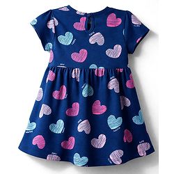Babyhug Single Jersey Knit Half Sleeves Frocks With Heart Print & Bow Applique Pack of 2 - Navy Blue & Pink