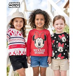 Babyhug Disney Single Jersey Knit Full Sleeves T-Shirt with Minnie Mouse Graphics Pack of 3 - Red Navy Blue & White