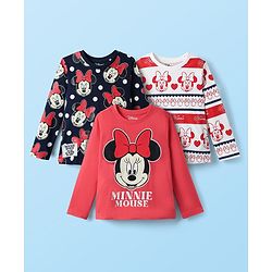 Babyhug Disney Single Jersey Knit Full Sleeves T-Shirt with Minnie Mouse Graphics Pack of 3 - Red Navy Blue & White