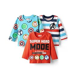 Babyhug Marvel Single Jersey Knit Full Sleeves T-Shirt with Avengers Graphic Pack of 3 - Light Blue White & Orange