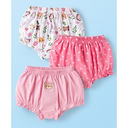 Babyhug 100% Cotton Antibacterial Bloomers With Animals & Hearts Print Pack Of 3 - Multi Colour