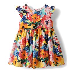 Babyhug Water Repellant Frill Sleeves V Cut Swim Suit With Floral Print - Green main image 0