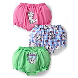 Babyhug Disney Interlock Knit Bloomers With Aristocats Marie Graphics Pack Of 3 - Pink Light Green & Blue