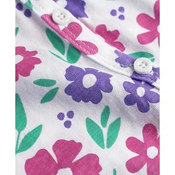 Babyhug Single Jersey Knit Full Sleeves Front Open Top & Trouser Set With Floral Print - White & Purple