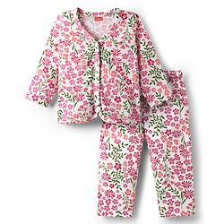 Babyhug Single Jersey Knit Full Sleeves Co-ords Top & Leggings Set with Floral Print - Pink
