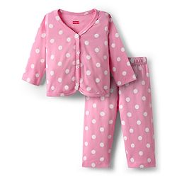 Babyhug Single Jersey Knit Full Sleeves Co-ords Top & Leggings Set with Polka Dot Print - Pink