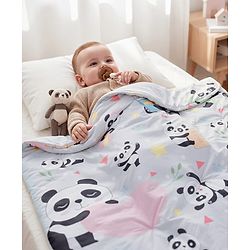 Babyhug Cotton Quilt Panda Print - Grey | Soft and Comfortable| Breathable Fabric| New Born Gifting Option| Light Weight and Foldable| Travel Friendly| Machine Washable
