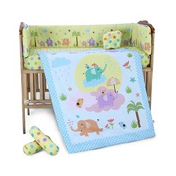 Babyhug 100% Cotton Crib Bedding Set Elephant Print Regular - Multicolor(Cot not Included)| Quilt,Cot Bumper,U Shape Pillow, Crib Sheet, 2 Bolsters| Compact Fold & Storage| Soft & Breathable| Washable