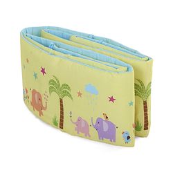 Babyhug 100% Cotton Crib Bedding Set Elephant Print Regular - Multicolor(Cot not Included)| Quilt,Cot Bumper,U Shape Pillow, Crib Sheet, 2 Bolsters| Compact Fold & Storage| Soft & Breathable| Washable
