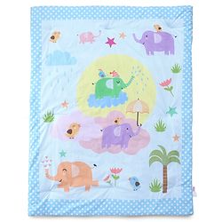 Babyhug 100% Cotton Crib Bedding Set Elephant Print Regular - Multicolor(Cot not Included)| Quilt,Cot Bumper,U Shape Pillow, Crib Sheet, 2 Bolsters| Compact Fold & Storage| Soft & Breathable| Washable