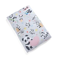 Babyhug 100% Cotton Bedding Set Panda Theme - Grey| Soft Breathable Cotton Fabric| U Shaped Pillow, Bolsters, Mattress| Washable