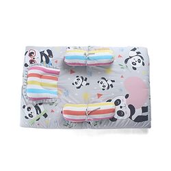 Babyhug 100% Cotton Bedding Set Panda Theme - Grey| Soft Breathable Cotton Fabric| U Shaped Pillow, Bolsters, Mattress| Washable