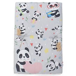 Babyhug 100% Cotton Bedding Set Panda Theme - Grey| Soft Breathable Cotton Fabric| U Shaped Pillow, Bolsters, Mattress| Washable