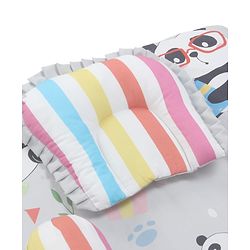 Babyhug 100% Cotton Bedding Set Panda Theme - Grey| Soft Breathable Cotton Fabric| U Shaped Pillow, Bolsters, Mattress| Washable