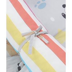Babyhug 100% Cotton Bedding Set Panda Theme - Grey| Soft Breathable Cotton Fabric| U Shaped Pillow, Bolsters, Mattress| Washable