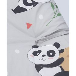 Babyhug 100% Cotton Bedding Set Panda Theme - Grey| Soft Breathable Cotton Fabric| U Shaped Pillow, Bolsters, Mattress| Washable