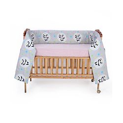 Babyhug 100% Cotton Cot Bumper Panda Print Regular - Grey (Cot not Included)| Protective Padding| Soft & Cozy| Washable| Easy to Assemble| Compact Folding & Storage| Prevents Bumping into Sides