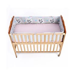 Babyhug 100% Cotton Cot Bumper Panda Print Regular - Grey (Cot not Included)| Protective Padding| Soft & Cozy| Washable| Easy to Assemble| Compact Folding & Storage| Prevents Bumping into Sides