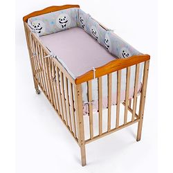 Babyhug 100% Cotton Cot Bumper Panda Print Regular - Grey (Cot not Included)| Protective Padding| Soft & Cozy| Washable| Easy to Assemble| Compact Folding & Storage| Prevents Bumping into Sides