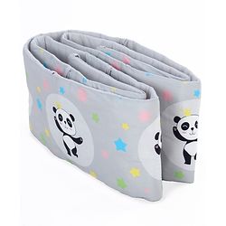 Babyhug 100% Cotton Cot Bumper Panda Print Regular - Grey (Cot not Included)| Protective Padding| Soft & Cozy| Washable| Easy to Assemble| Compact Folding & Storage| Prevents Bumping into Sides