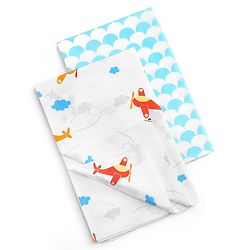 Babyhug Premium Cotton Flat Crib Sheets Set of 2  Aeroplane Theme  White| Gentle on Babies Skin| Cozy Sleeping Environment| Travel-Friendly| Machine Washable| Boys & Girls| Easy Maintenance