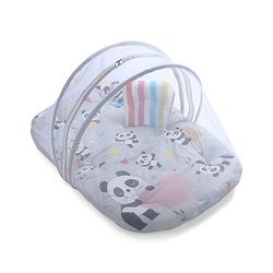 Babyhug Cotton Mosquito Net With Mattress Panda Print - Grey| Soft and Comfortable| Easy Access| Foldable & Travel Friendly| New Born Gifting Option| Use on Floor Cribs Cots or Cradle