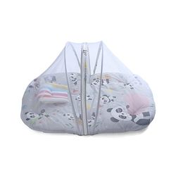Babyhug Cotton Mosquito Net With Mattress Panda Print - Grey| Soft and Comfortable| Easy Access| Foldable & Travel Friendly| New Born Gifting Option| Use on Floor Cribs Cots or Cradle