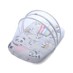 Babyhug Cotton Mosquito Net With Mattress Panda Print - Grey| Soft and Comfortable| Easy Access| Foldable & Travel Friendly| New Born Gifting Option| Use on Floor Cribs Cots or Cradle