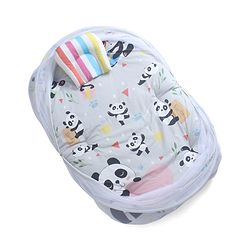 Babyhug Cotton Mosquito Net With Mattress Panda Print - Grey| Soft and Comfortable| Easy Access| Foldable & Travel Friendly| New Born Gifting Option| Use on Floor Cribs Cots or Cradle