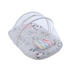 Babyhug Cotton Mosquito Net With Mattress Panda Print - Grey| Soft and Comfortable| Easy Access| Foldable & Travel Friendly| New Born Gifting Option| Use on Floor Cribs Cots or Cradle
