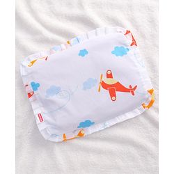Babyhug Head Shaping Mustard Seed Pillow Aeroplane Print - White| 1 Kg Natural Rai| Cotton Removable Cover| Natural Warming Property|Prevents Cold & Flat Head Syndrome| NewBorn Neck & Shoulder Support