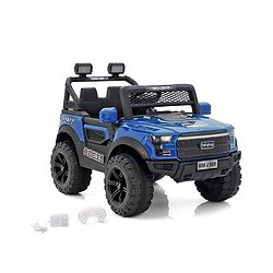 Babyhug 4x4 Battery Operated Ride on Jeep with Music & LED Lights - Blue| Rechargeable Battery| Openable Doors| Built-in Music & AUX| Remote Control| Easy to Assemble|Forward & Reverse