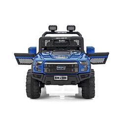 Babyhug 4x4 Battery Operated Ride on Jeep with Music & LED Lights - Blue| Rechargeable Battery| Openable Doors| Built-in Music & AUX| Remote Control| Easy to Assemble|Forward & Reverse