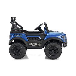 Babyhug 4x4 Battery Operated Ride on Jeep with Music & LED Lights - Blue| Rechargeable Battery| Openable Doors| Built-in Music & AUX| Remote Control| Easy to Assemble|Forward & Reverse