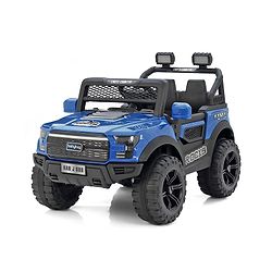 Babyhug 4x4 Battery Operated Ride on Jeep with Music & LED Lights - Blue| Rechargeable Battery| Openable Doors| Built-in Music & AUX| Remote Control| Easy to Assemble|Forward & Reverse
