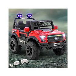 Babyhug 4x4 Battery Operated Ride on Jeep with Music & LED Lights - Red| Rechargeable Battery| Openable Doors| Built-in Music & AUX| Remote Control| Easy to Assemble|Forward & Reverse