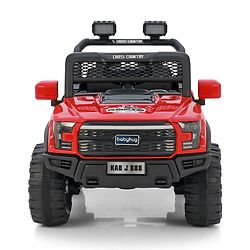 Babyhug 4x4 Battery Operated Ride on Jeep with Music & LED Lights - Red| Rechargeable Battery| Openable Doors| Built-in Music & AUX| Remote Control| Easy to Assemble|Forward & Reverse