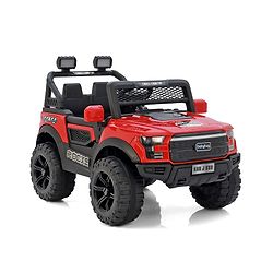 Babyhug 4x4 Battery Operated Ride on Jeep with Music & LED Lights - Red| Rechargeable Battery| Openable Doors| Built-in Music & AUX| Remote Control| Easy to Assemble|Forward & Reverse