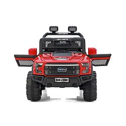 Babyhug 4x4 Battery Operated Ride on Jeep with Music & LED Lights - Red| Rechargeable Battery| Openable Doors| Built-in Music & AUX| Remote Control| Easy to Assemble|Forward & Reverse