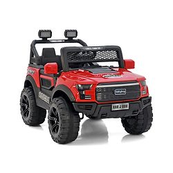 Babyhug 4x4 Battery Operated Ride on Jeep with Music & LED Lights - Red| Rechargeable Battery| Openable Doors| Built-in Music & AUX| Remote Control| Easy to Assemble|Forward & Reverse