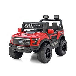 Babyhug 4x4 Battery Operated Ride on Jeep with Music & LED Lights - Red| Rechargeable Battery| Openable Doors| Built-in Music & AUX| Remote Control| Easy to Assemble|Forward & Reverse