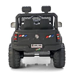 Babyhug 4x4 Battery Operated Ride on Jeep with Music & LED Lights - Black| Rechargeable Battery| Openable Doors| Built-in Music & AUX| Remote Control| Easy to Assemble| Forward & Reverse