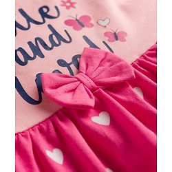 Babyhug Single Jersey Knit Half Sleeves Heart & Text Printed Frock with Bloomer & Bow Applique - Pink