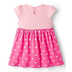 Babyhug Single Jersey Knit Half Sleeves Heart & Text Printed Frock with Bloomer & Bow Applique - Pink