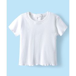 Babyhug Cotton Woven Frock & Half Sleeves Ribbed Inner Tee With Floral Embroidery & Bow Applique - Orange & White