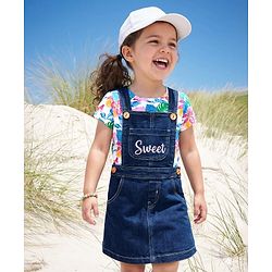 Babyhug Cotton Woven Frock with Half Sleeves Inner Tee - Blue