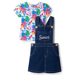 Babyhug Cotton Woven Frock with Half Sleeves Inner Tee - Blue