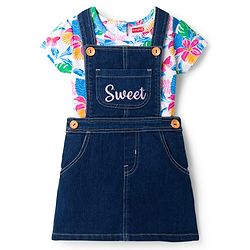 Babyhug Cotton Woven Frock with Half Sleeves Inner Tee - Blue