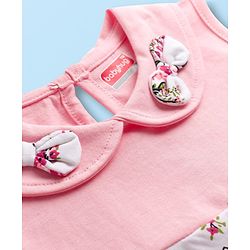 Babyhug Single Jersey Knit Sleeveless Frock With Floral Print & Bow Applique - Pink & White